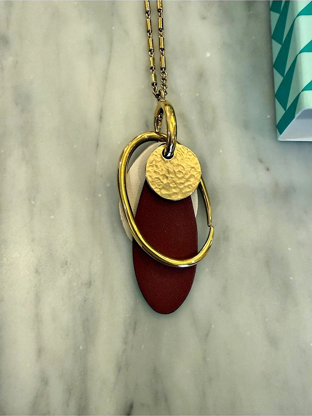 Stella & Dot Color Pop Versatile Pendant Gold Leather Necklace Original Box NWT